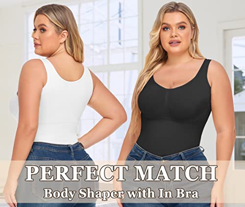 Euyzou 2Pk Womens Tummy Control Shapewear Tank Top With Built In Bra - Seamless Body Shaper Slimming Compression Tank Top - Black/White L #TOP2
