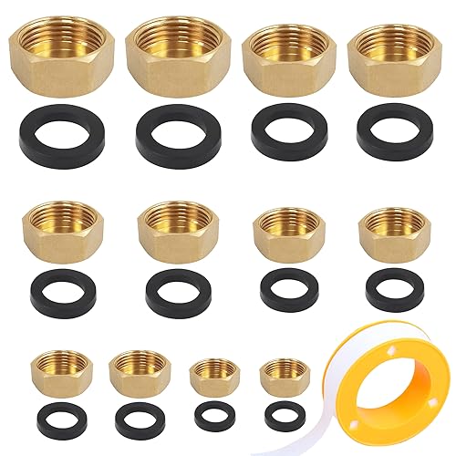 【Contenuto Della Confezione】Riceverete 6 misure di tappi in Tappo Ottone (con guarnizioni per tubi) e 1 pezzo di nastro di materiale grezzo, 2 per ogni misura, sufficienti per la sostituzione e l'uso quotidiano.
