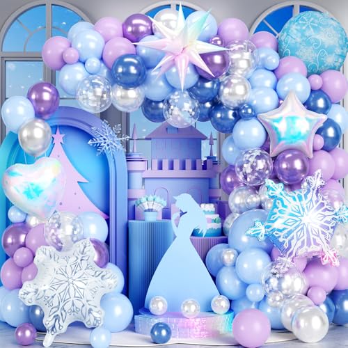 139 peças Frozen balões azul roxo grinalda kit congelado coração palito explosão 4D neve flocos alumínio papel balões festa decoração para aniversários meninas Baby Shower Frozen festas tema