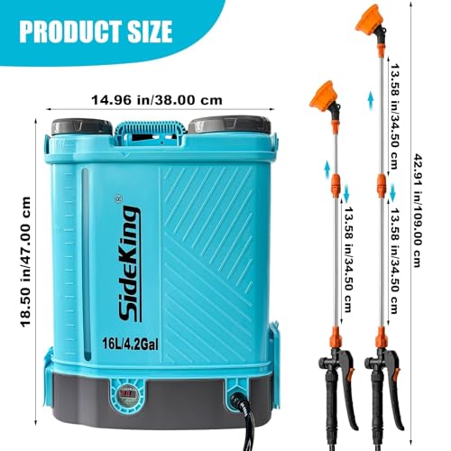 SideKing Akku Drucksprüher 16L, Rückenspritze kompatibel mit Makita 18V Akku, 7 Bar Drucksprüher mit Teleskoplanze, Lendenwirbelstütze, gepolsterte Gurte für Unkraut, Düngung, Entmoosung(Inkl. Akku)