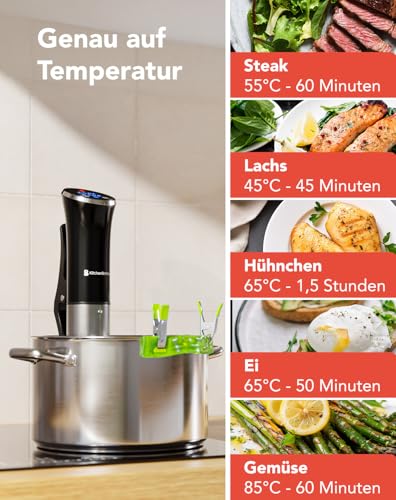 KitchenBrothers Sous Vide Garer - Sous Vide Stick - Sous Vide Stab - Sous Vide Set - Suvit Garer - Suvide Garer - 0 Bis 95℃, Einstellbar Pro 0,2℃ - Timerfunktion - Alarm - 1200W