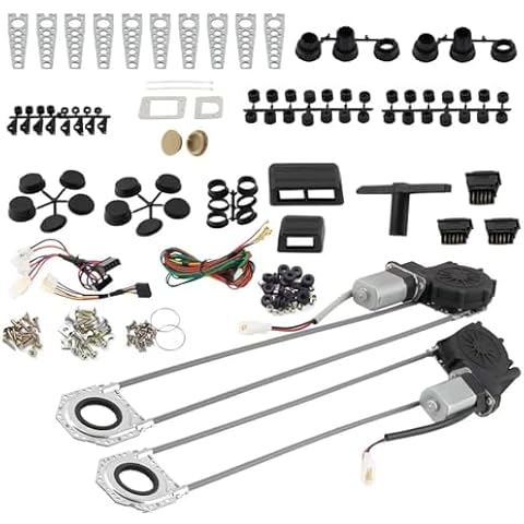 Universal Electric Power Window Lift Roll Up Regulator Conversion Kit,with Motors Switches Harness and Hardware for 2 Door Pickup SUV Truck Van Car Cover