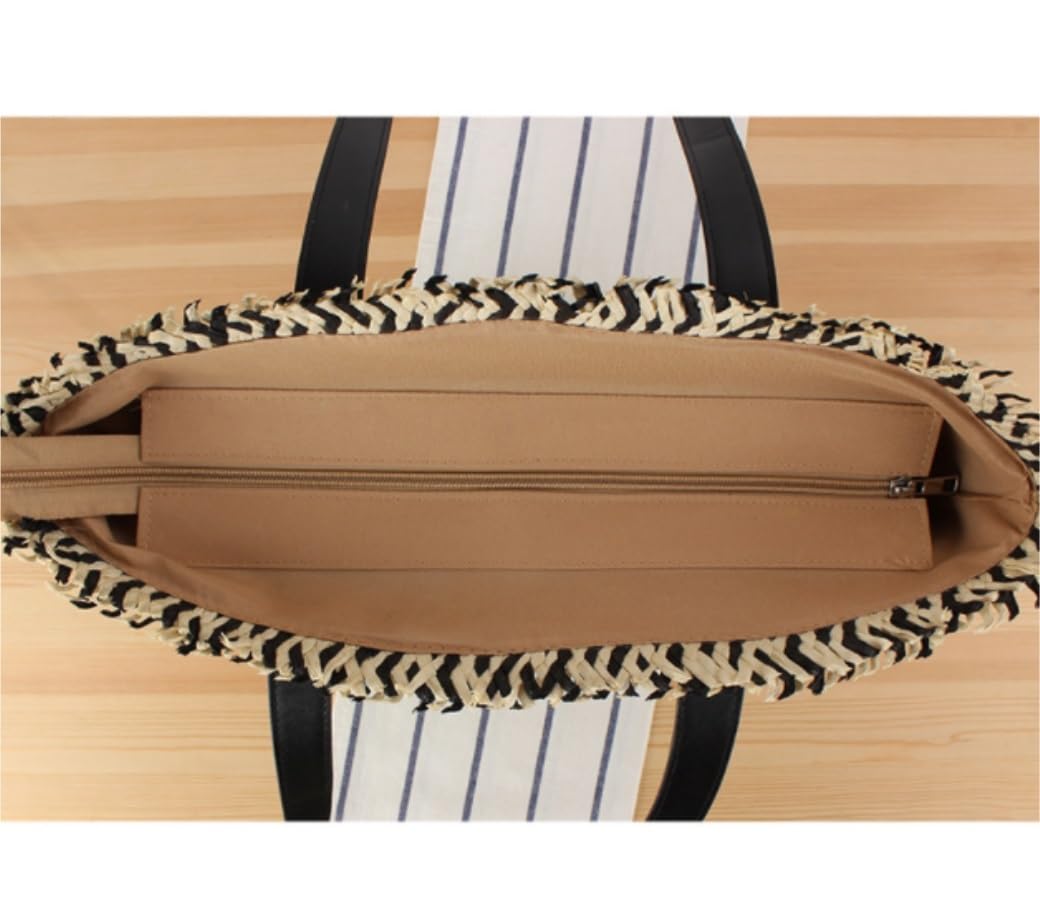 Bolso de Paja Los Bolsos Grandes De La Paja para Las Mujeres Hacen Punto El Bolso Playa Bolsa Asas Mujer(Black)