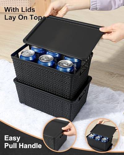 image for EOENVIVS Set of 6 Plastic Storage Baskets with Lids, Small Household O