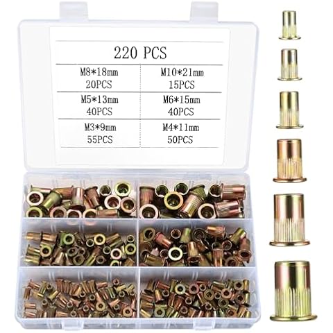 220 Pcs Zinc Plated Rivet Nuts Set Cover