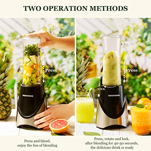 Redmond Personal Blender For Shakes And Smoothies, Powerful Smoothie Blender With 6-Point Stainless Steel Blade 2 X Travel Cups 20Oz Pulse Technology Bpa-Free #TOP4