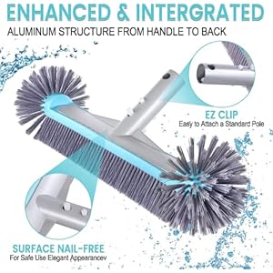 Swimming Pool Brush Head with Round Ends,17.5" Heavy Duty Aluminum Back Head for Cleans Walls, Tiles & Floors, 7 Rows Premium Nylon Bristles with EZ Clips (Blue Grey) Swimming Pool Brush Head with Round Ends175 Heavy Duty Aluminum Back Head for Cleans Walls Tiles Floors 7 Rows Premium Nylon Bristles with EZ Clips Blue Grey