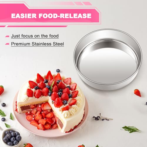 EWFEN 8 Inch Cake Pan Set of 2, Stainless Steel Round Layer Cake Baking Pans Tins, Non-Toxic & Healthy, Leak-proof & Easy Clean & Dishwasher Safe by EWFEN - Used condition - Image 5