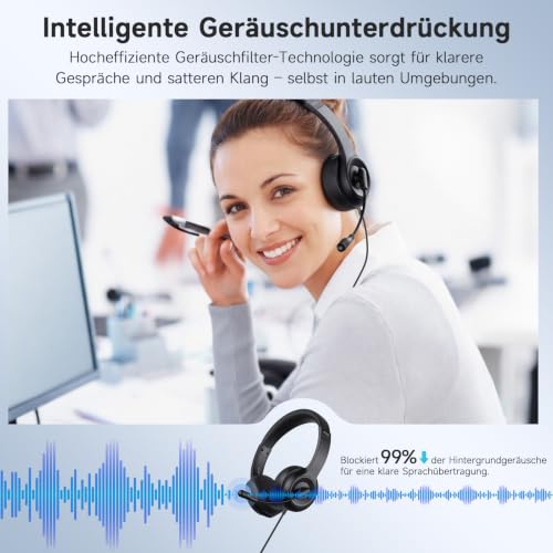 AOC Headset mit Mikrofon, Kabelgebundene On-Ear PC-Headsets mit Geräuschunterdrückung, 40mm Treiber, PC Headset für Computer, Laptop… – Ansicht 2