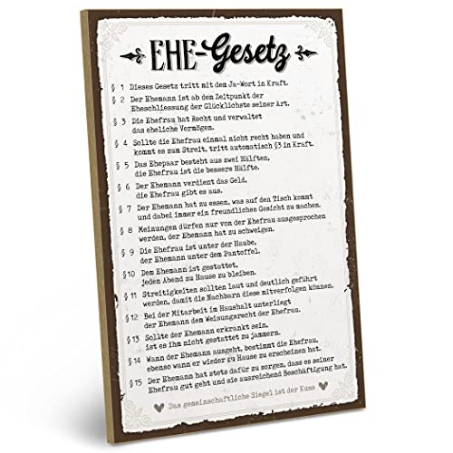 ARTFAVES® Wandbild Holzschild mit Spruch - Ehegesetz - Türschild Retro...