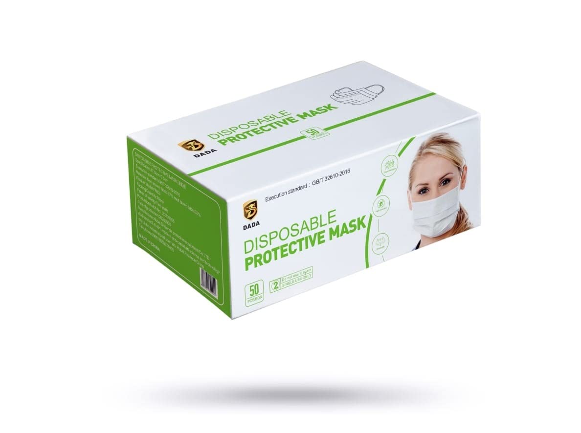 Dada 3 Layer Disposable Protective Face Mask. Sold Color, Premium Quality Face Mask with Elastic Ear Loop (50pcs box) (White)