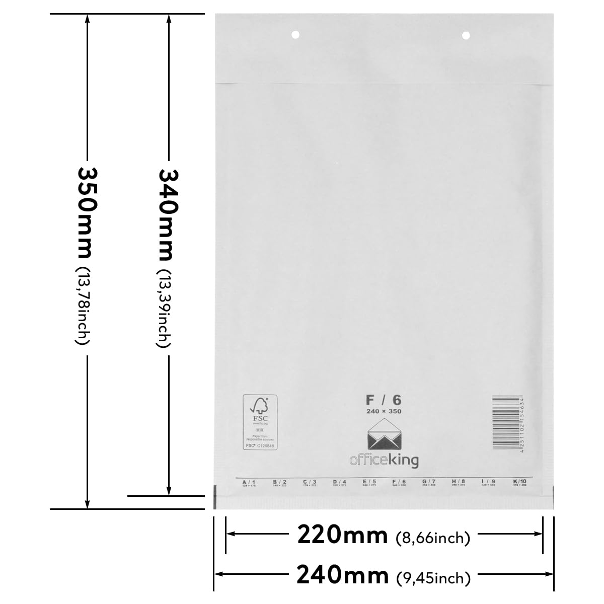 1000 x Luftpolstertaschen weiss Gr. F/6 (240x350 mm) DIN A4+ - Marken-Qualität von OfficeKing®