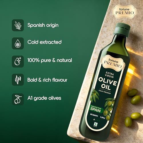 Image of Fortune Premio Cold Pressed Extra Virgin Olive Oil 1L | 100% Pure EVOO | Rich in Antioxidants | Ideal for Salads, Dressing & Light Cooking