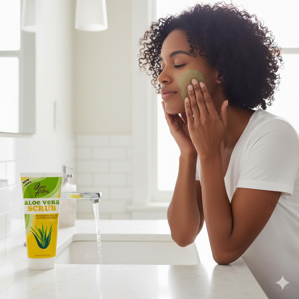 Queen Helene Aloe Vera Facial Scrub – Soothing Exfoliating Cleanser for Fresh Hydrated & Balanced Skin | 6 oz Tube