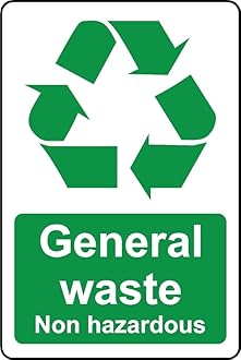 Non Hazardous General Waste Safety Sign - Self Adhesive Sticker (200mm x 150mm)