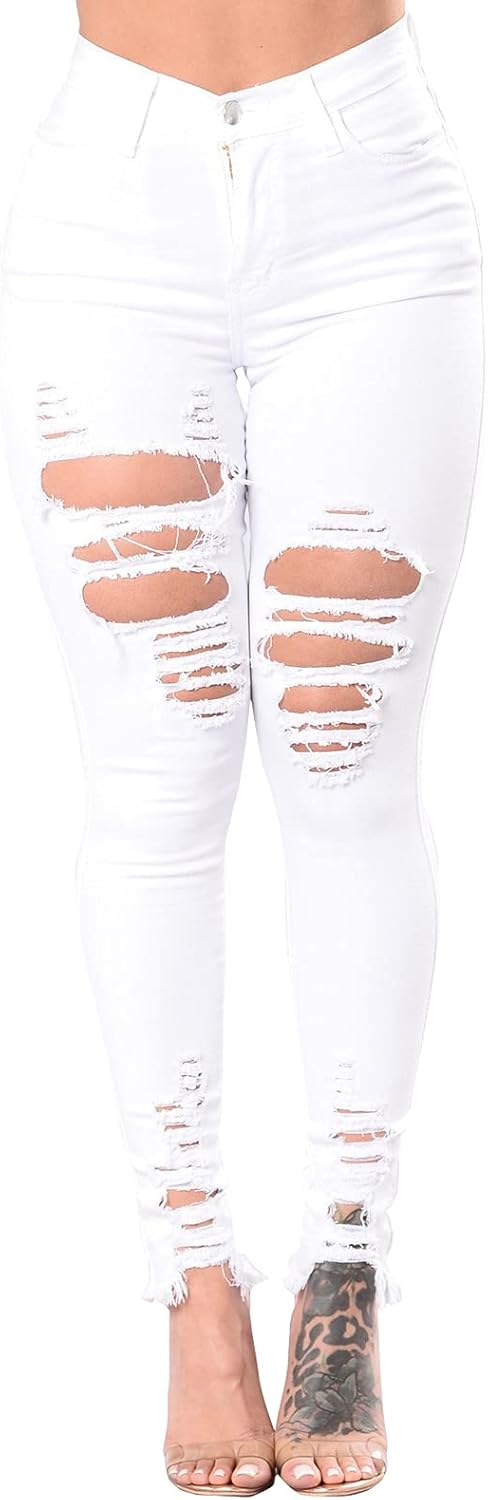 ZERMOM Ripped Skinny Jeans for Women Destroyed Mid Rise Stretch Denim Pants