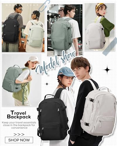 Travel Carry on Laptop Backpack for Women Men, Expandable Flight Approved Backpack, Waterproof Sports College bag Casual Daypack for Weekender Business Hiking with Shoe Compartment Beige - Thumbnail 7