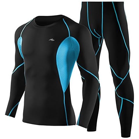 Jomago Men's Compression Long Sleeve Tops & Pants Sets Quick Dry Base Layer Activewear Blue M Cover