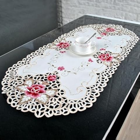 Sobeta Floral Embroidered Oval Table Cover Cover