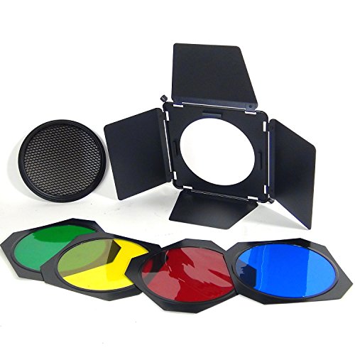 DynaSun A112 Coupe Flux a Volets Réflecteur avec Grille Nid d'abeille avec 4 Filtre Couleurs Gélatine pour Studio Photo Vidéo