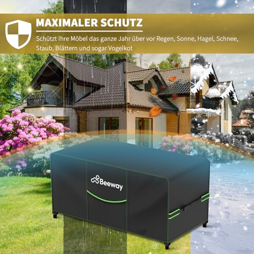 BEEWAY Gartenmöbel Abdeckung Wasserdicht V2.0 150x90x73cm, Schutzhülle Abdeckplane für Gartentische Terrassenmöbel Möbelsets - 420D Oxford Gewebe, Anti-UV, Winterfest