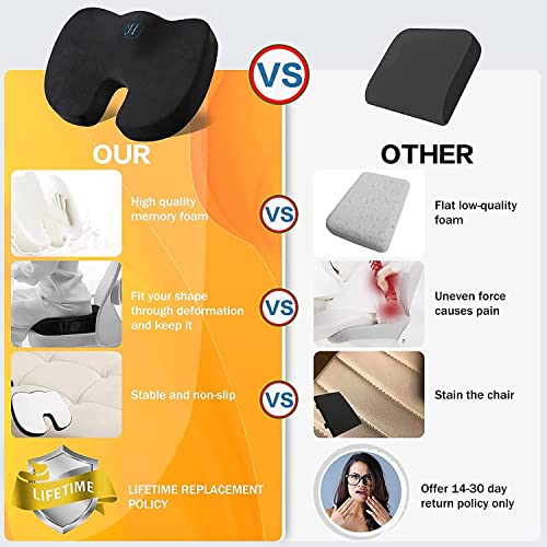 Holufer Seat Cushion,Office Chair Cushion For Back Pain,Lower Back & Sciatica Pain Relief,Memory Foam Office Chair Car Seat Cushions With Handle & Non-Slip Base #TOP1