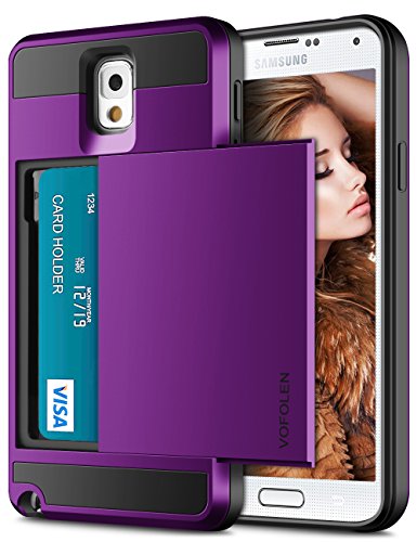 Note 3 Case, Vofolen Galaxy Note 3 Case Wallet Credit Card Holder ID Slot Pocket Dual Layer Tough Hybrid Protective Shell Soft TPU Rubber Bumper Armor Hard Back Case Cover for Galaxy Note 3 (Purple)