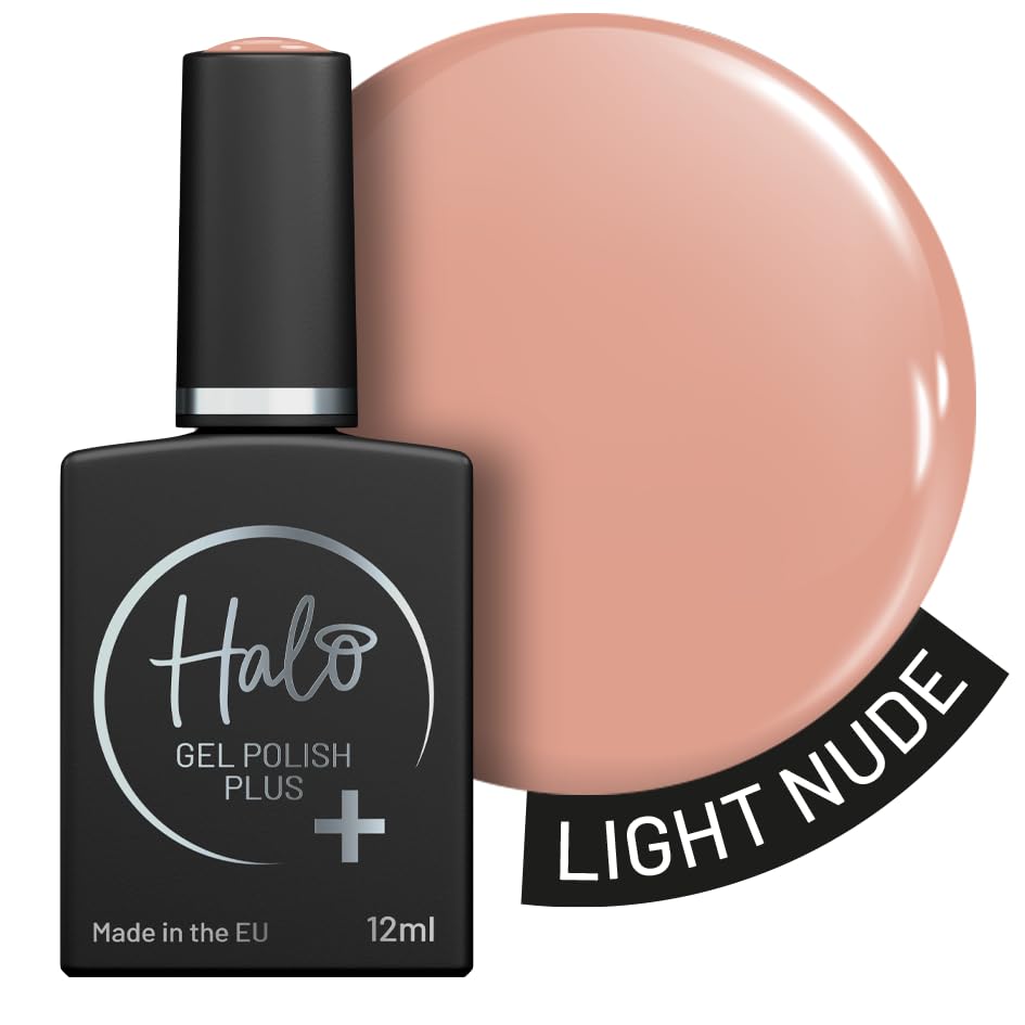 Halo Gel Polish Plus 12ml - Light Nude. UV/LED Gel Nail Polish, Long Lasting & Easy To Apply. Nail Art Colours For Manicure & Pedicure. Hema Free Gel Polish For Professional & Home Use.