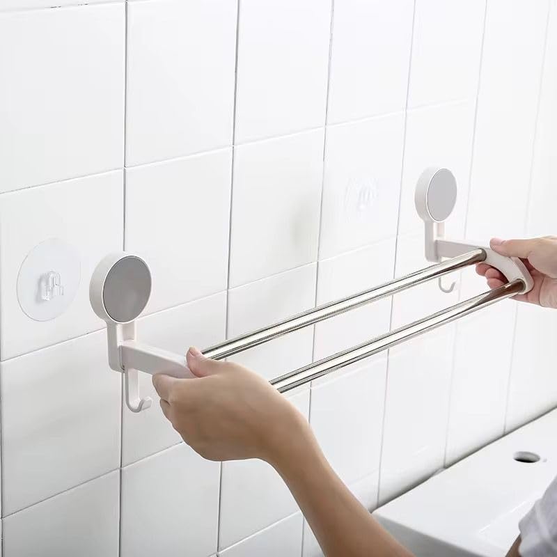 Image of GLACIAL Wall Mounted Double Rod Towel Holder Bar - Magic Sticker Napkin Rod Hanger for Bathroom & Kitchen, No-Drill Cloth Rack for Hand Towels, Dish Towels, and Cleaning Rags (Pack of 1)