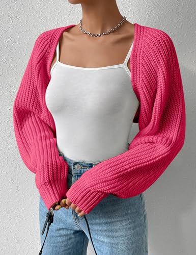 Image of Women's Long Sleeve Open Front Knitted Crop Cardigan Drop Shoulder Knit Bolero Shrug Sweater
