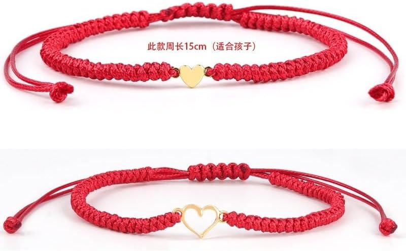 Pingyongchang 2pcs Love Heart String Bracelets Sweet Heart Matching Adjustable Braided String Bracelet Pink Black Red Mother's Day Birthday Gifts for Mother Daughter Son - Image 5