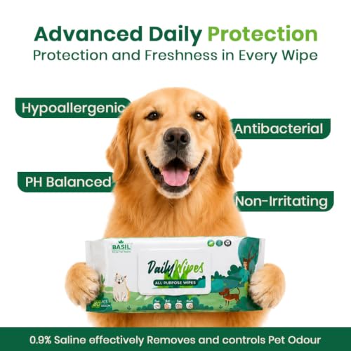 Image of Daily Pet Wipes - 80-Pack Gentle Grooming Wipes for Dogs, Cats & Puppies | Enriched with Aloe Vera, Vitamin E & Castor Oil - Non‑Toxic, Hypoallergenic