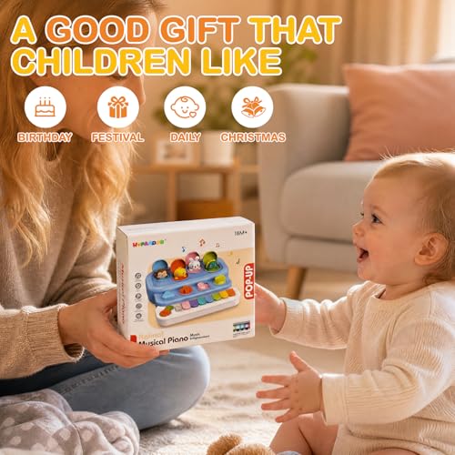 HOPANDOS Montessori Pop Up Animal Toy for Toddlers, Baby Musical Toy with Piano Keys & Lights, Interactive Cause and Effect STEM Learning Toy for Infants 6-12 Months, Birthday Gift for 1 2 3 Year Old - Image 7
