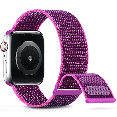 Nylon Sport Band Compatible with Apple Watch Band 38mm 40mm 41mm 42mm 44mm 45mm, Adjustable Breathable Women Men Braided Strap Compatible for iWatch Series 9/8/7/6/5/4/3/2 SE Dragon Fruit A