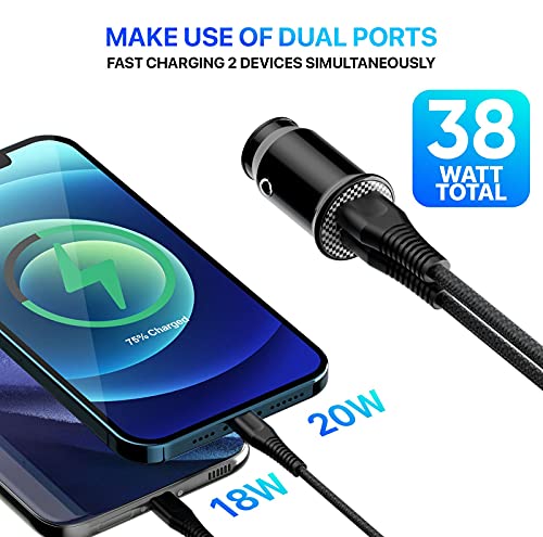 Image of DR VAKU USB C Car Charger, 38W Dual Port Fast USB Car Charger with Power Delivery & Quick Charger 3.0 Compatible with iPhone12 / 12 Pro /Max / 12 Mini /iPad Pro 2020,MacBook - Black