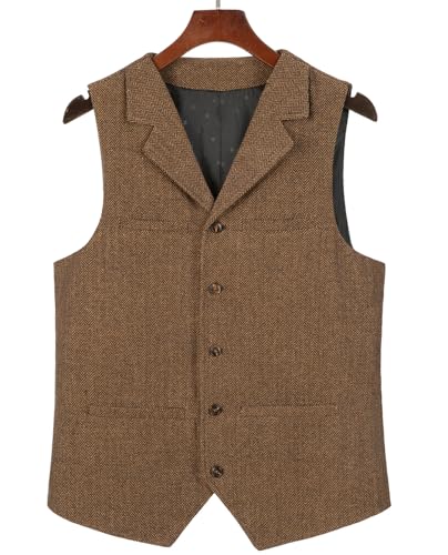 Bylunta Hunting Aged Mens Tweed Waistcoats Herringbone Vests Wedding Retro Casual Wool Business thumb #5