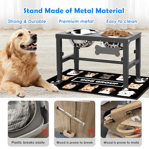 SHAINFUN Elevated Dog Bowls with Mat for Medium Large Dogs, Raised Dog Bowl Stand with 2 Stainless Steel 58oz Bowls, Tall Dogs Food Water Bowl Holder - Image 6