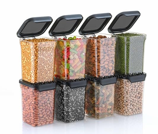 Kitch cuT® 1100ML Flipcap Air Tight Container & Jar For Kitchen & Pantry Organizer, Kitchen Accessories Storage Item, container for kitchen storage set - 8 Pcs Set 1100ml (Plastic)