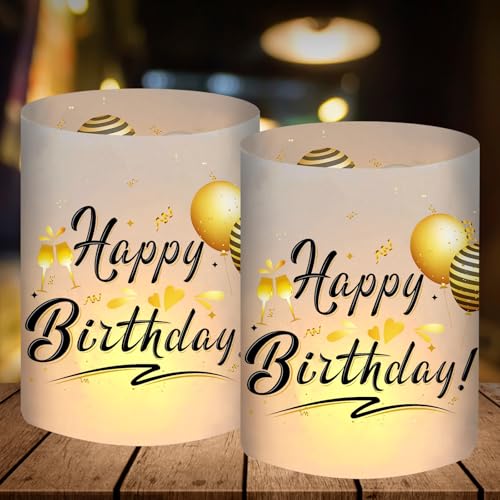 12 Windlicht Tischdeko Geburtstag, Happy Birthday Deko Schwarz Gold, Tischdekoration, Geburtstagsdeko Frauen Mann Mädchen Junge Kinder, Tisch Birthday Decorations