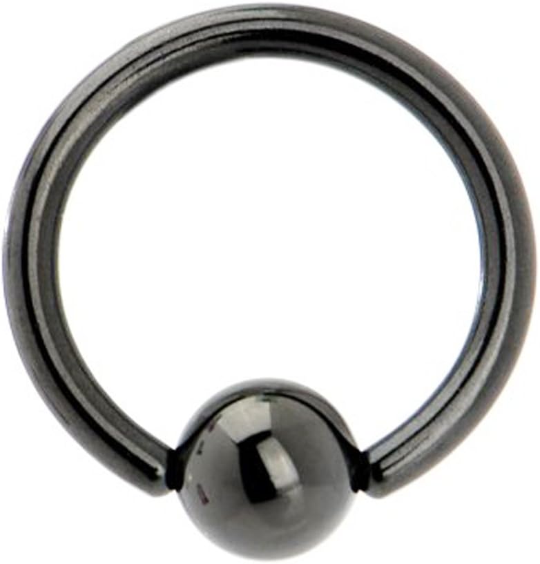 Titanium Black Ball Closure Ring with Hematite Bead 14 Gauge by 1/2" inch