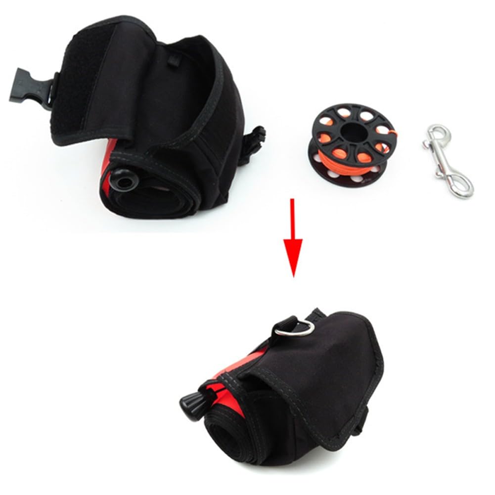 Kit boa segnalatore in nylon rosso per immersioni subacquee SMB, 120 x 15 cm, con bobina da 30 m e chiusura a scatto in acciaio inox 316, per la sicurezza della barca