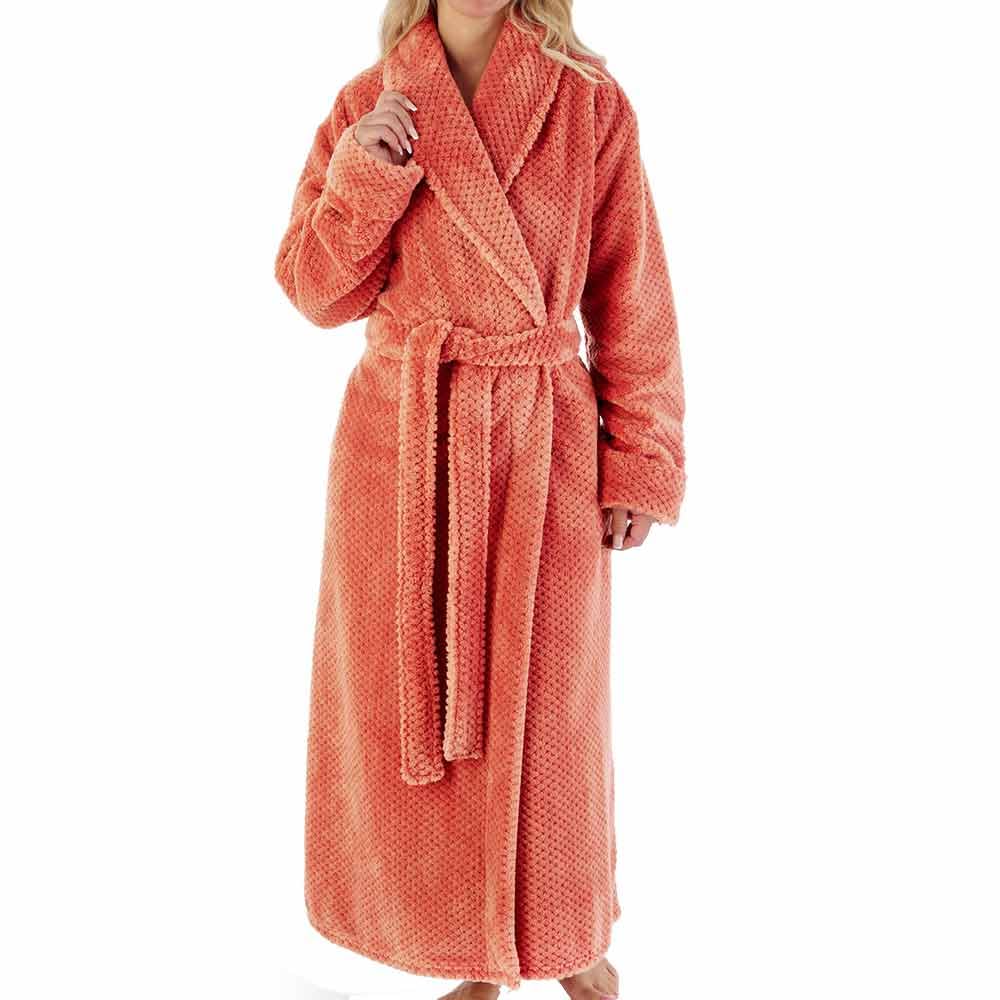 Slenderella Burnt Orange Longer Length Luxury Waffle Fleece Shawl Collar Wrap Housecoat (20/22, )