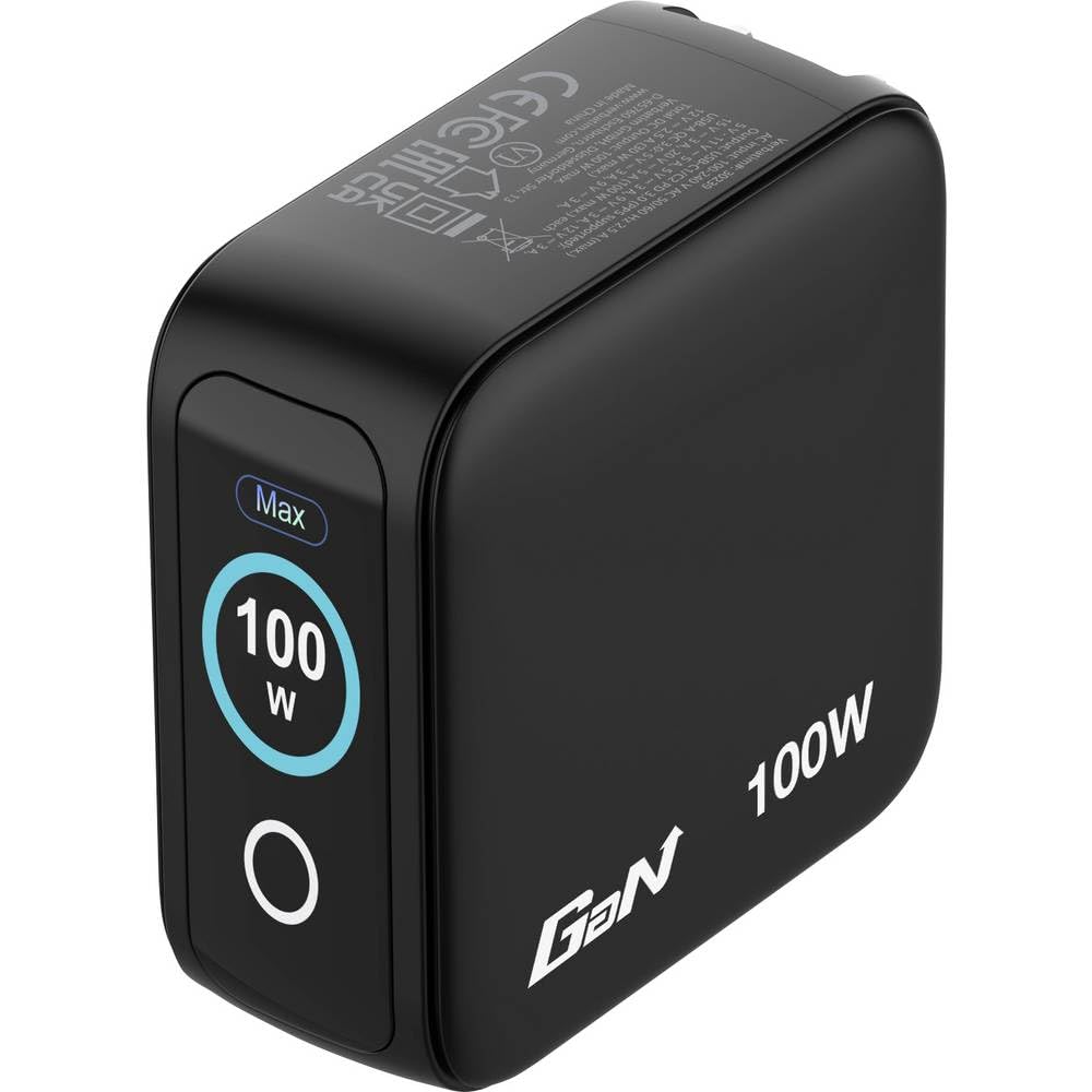 Verbatim Netzteil - mini, GaN, with display - 100 watt - Power Delivery 3.0 + PPS, QC 3.0 - 3 Ausgabeanschlussstellen (2 x USB-C, USB Typ A)