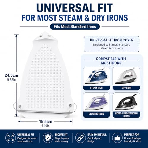 Image of Steam Iron Teflon Shoe Cover for Steam & Dry Iron | Non Stick Iron Plate Cover | Heat Resistant Soleplate Protector | Prevents Shine, Scorch & Burn Marks | Universal Fit Iron Cover