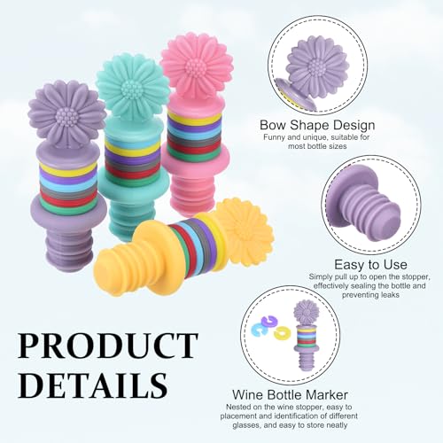 4 tapones de silicona para vino de girasol multicolor para botellas 4