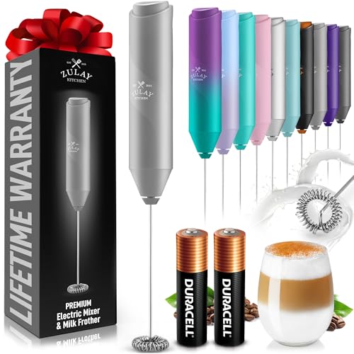 Image of Zulay Kitchen Powerful Milk Frother AA Batteries Included - Ultra Fast Handheld Drink Mixer with Stainless Steel Whisk Stirrer for Coffee, Protein, Matcha & More, Frother Wand Electric Frothmate Gray