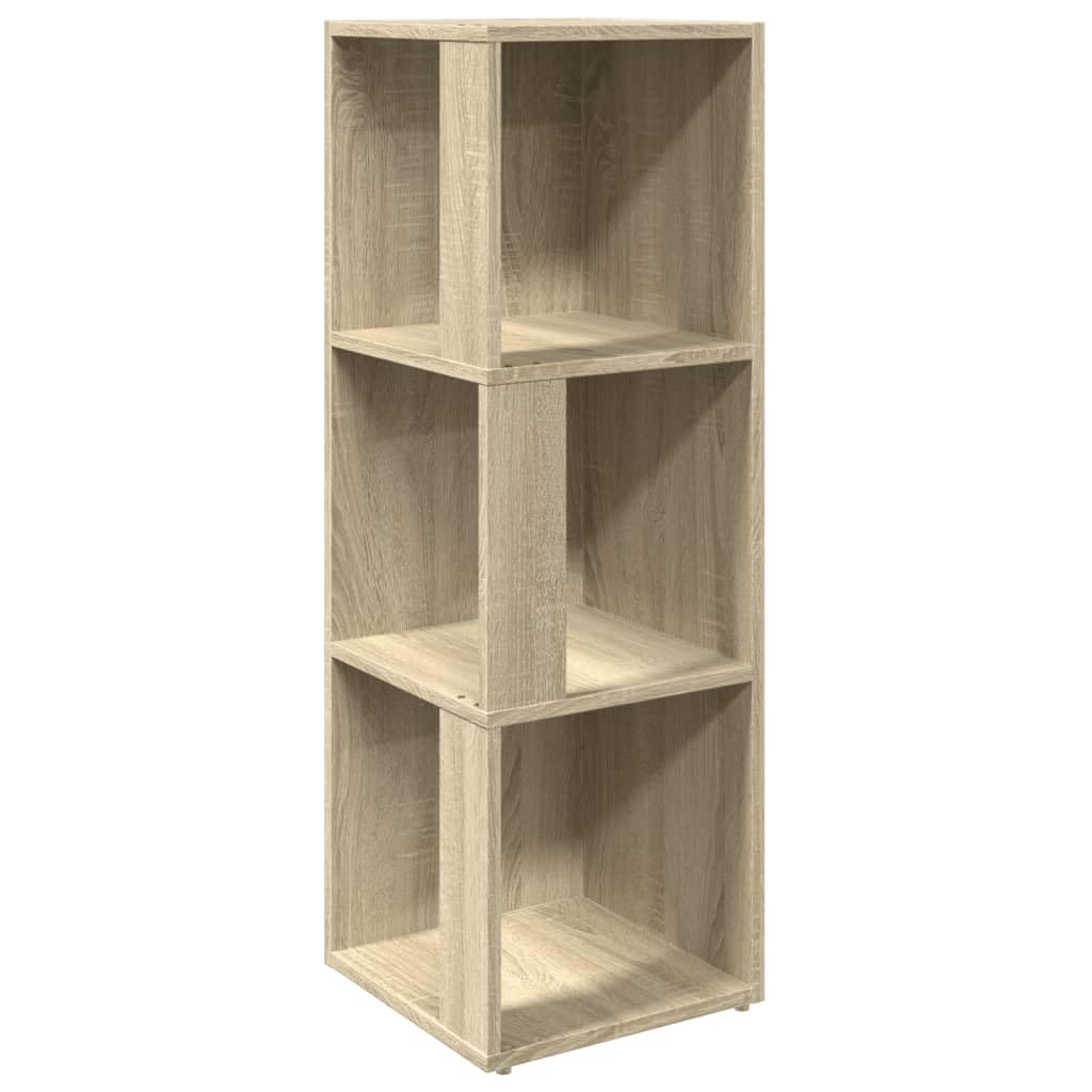 Armario esquinero de roble Sonoma 33x33x100 cm, estante de almacenamiento con 3 compartimentos para libros, CD, revistas y decoraciones, mueble de esquina compacto para sala de estar, dormitorio