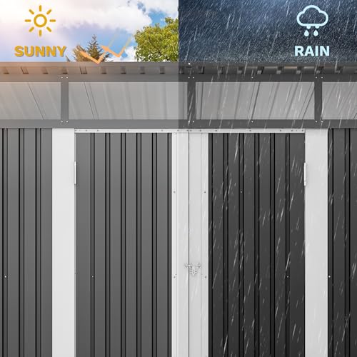 Image of DWVO 9x4 FT Storage Shed for Bicycle, Functional Metal Tool Shelter Garden Storage Unit with Acrylic Windows, Secure Entry Lock, Water-Resistant Waste Enclosure for Outdoor Patio Garden(Dark Gray)