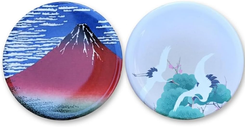 Fukui Craft Sushi Plate Set, 2 Pieces, Japanese Design (Red Mt. Fuji & Crane with Pine)