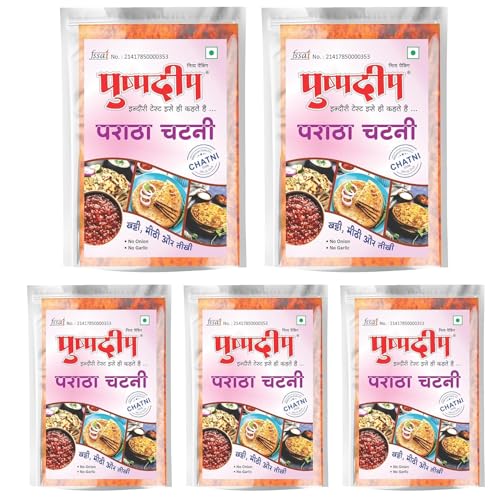 Pushpdeep Paratha Chutney Home Made 500g, 100g per Pack of 5 | Combination Of Khatta, Meetha & Tikha/Spicy Aloo Paratha Chutney Perfect with Pakoda, Bhajiya | No Preservatives, Hand Made In India